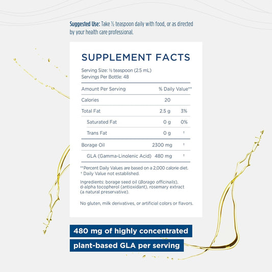 Nordic Naturals Nordic Beauty Borage Oil, Unflavored - 4 Ounces - Borage Seed Oil, Unique Omega-6 for Healthy and Hydrated Skin, 480 Milligrams of GLA - Non-GMO - Vegan, 48 Servings