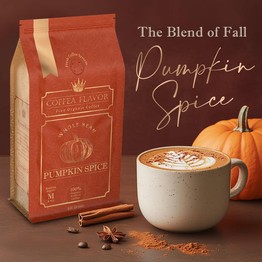 Coffea Flavor Pumpkin Spice Whole Bean Coffee - Organic Medium Roast 100% Arabica, Gourmet, Freshly Roasted, Fair Trade, Usda Organic, 16 Oz