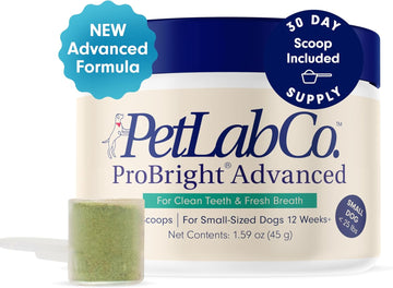 Petlab Co. Probright Advanced Dental Powder - Dog Breath Freshener - Teeth Cleaning Made Easy – Targets Tartar & Bad Breath - Formulated For Small Dogs