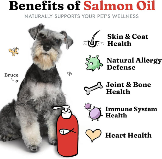 Salmon Oil for Dogs & Cats - Healthy Skin & Coat, Fish Oil, Omega 3 EPA DHA, Liquid Food Supplement for Pets, All Natural, Supports Joint & Bone Health, Natural Allergy & Inflammation Defense, 8 oz