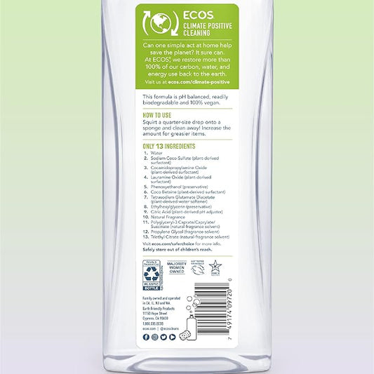 ECOS Dish Soap - Cuts Grease & Food Residue - No Harsh Chemicals - Hypoallergenic for Sensitive Skin - Biodegradable Formula, Recyclable Sustainable Liquid Dishwashing Soap - Natural Pear