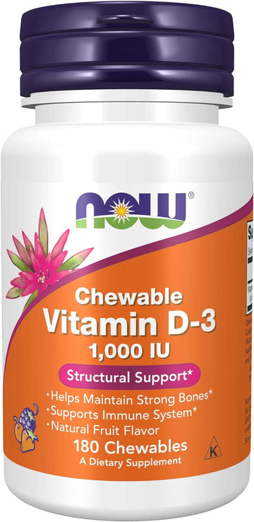 NOW Supplements, Vitamin D-3 1,000 IU, Natural Fruit Flavor, Structural Support*, 180 Chewables