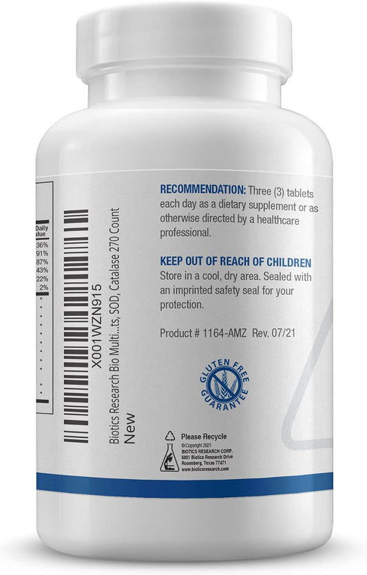 Biotics Research Bio Multi Plus Iron And Copper Free Multivitamin, Chelated Minerals, Emulsified Fat Soluble Vitamins, Iron Free, Copper Free, High Antioxidants, Sod, Catalase 270 Count