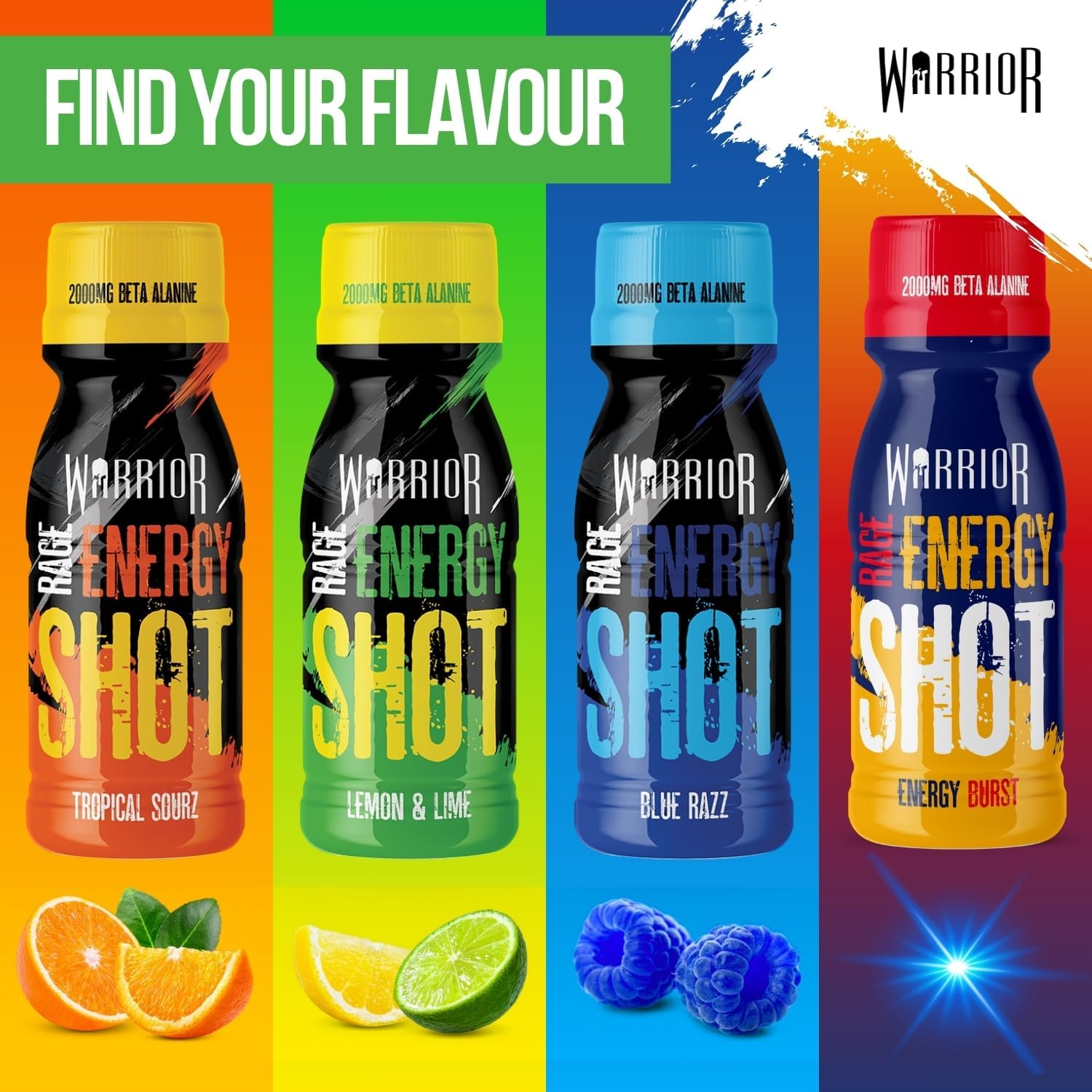 Warrior Rage Energy Shots - Pre Workout Shot Drink 12 x 60ml - RTD Fuel Juice Supplement (Liquid not Gels) - 200mg Caffeine to Lift Sessions and Running - Contains Vitamin B6 & B12 (Blue Raspberry) : Amazon.co.uk: Grocery