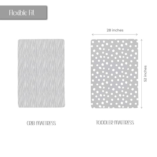 Crib Sheet Set | Toddler Sheet Set 2 Pack 100% Jersey Cotton Grey And White Abstract Stripes And Dots By Ely'S & Co