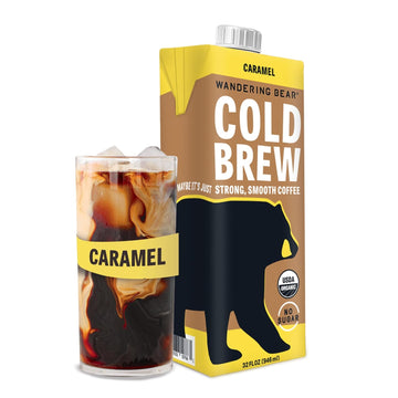 Wandering Bear Organic Caramel Cold Brew Coffee, 32 Fl Oz, 1 Pack - Extra Strong, Smooth, Organic, Unsweetened, Shelf-Stable, And Ready To Drink Iced Coffee, Cold Brewed Coffee, Cold Coffee