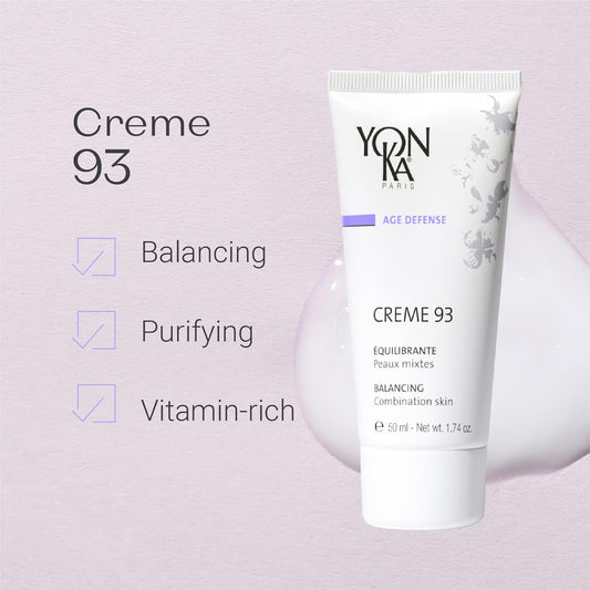 Yonka Creme 93 Mattifying Moisturizer (50Ml) Balancing Facial Cream For Combination Skin, Balance Oily Complexion With Vitamins A,C And E, Paraben-Free