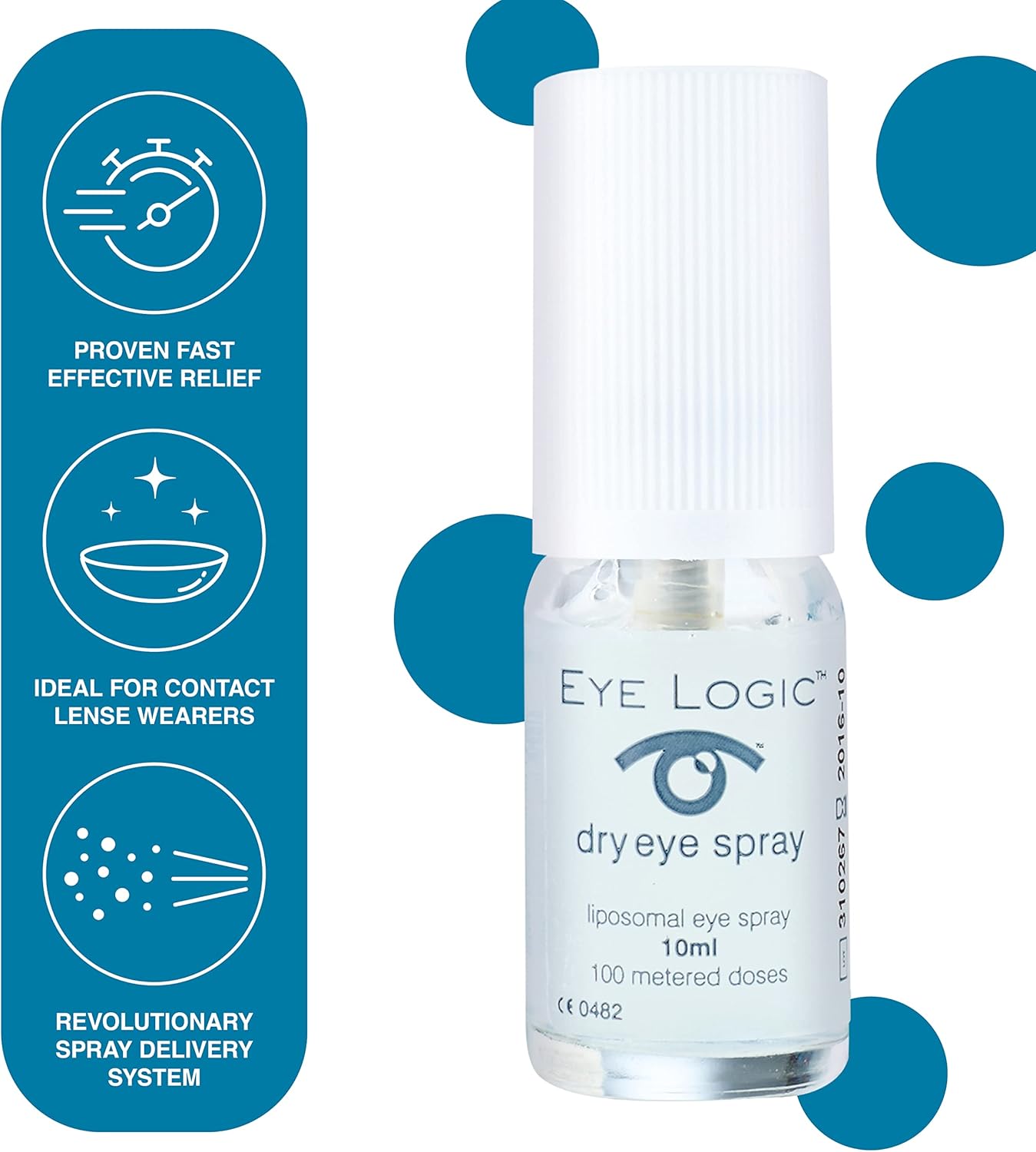Eye Logic Dry Eye Spray | Fast, Effective Relief For Dry, Irritated Eyes | Easy-To-Use Application | 100+ Sprays | Ideal For Contact Lens Wearers | 10Ml