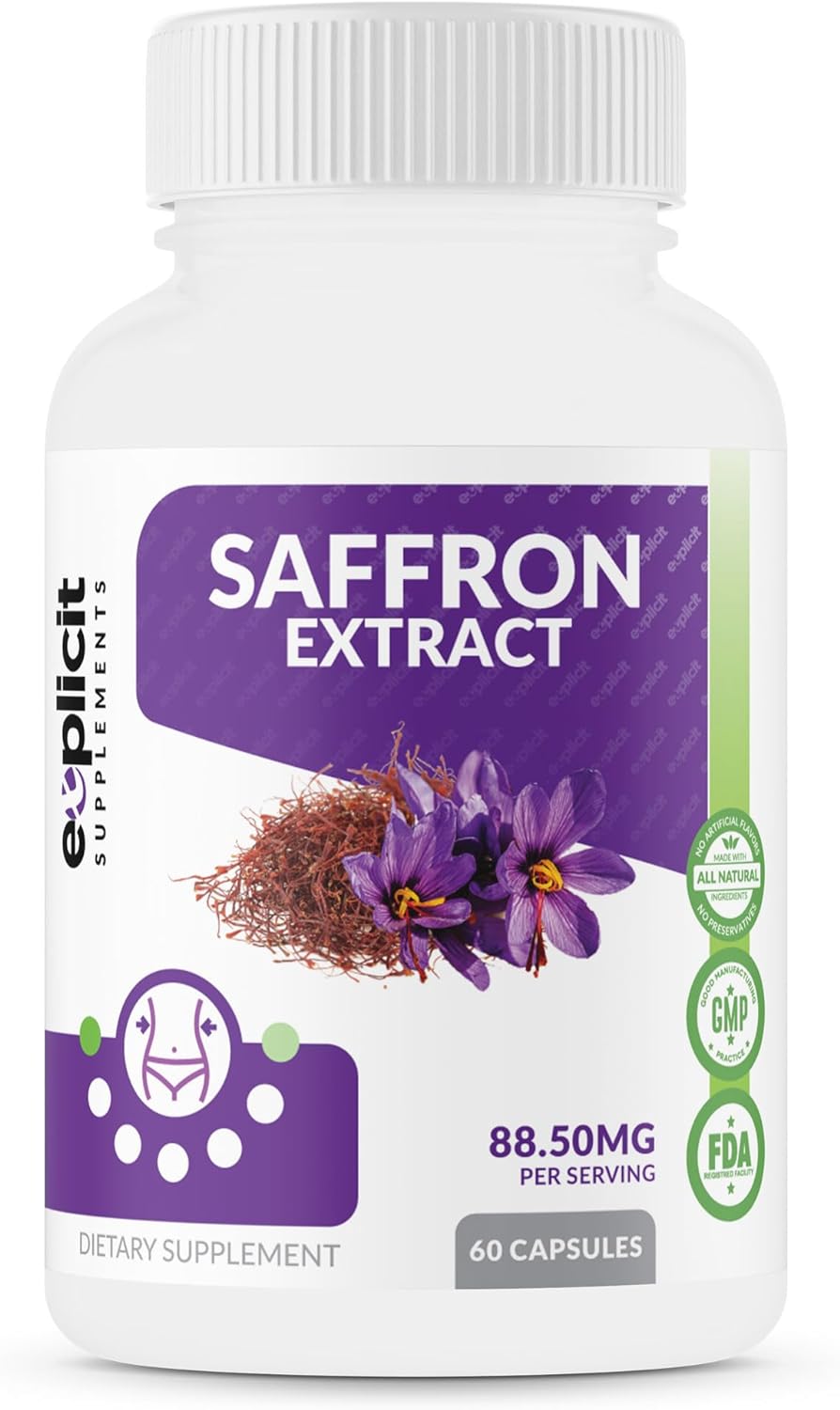 Saffron Extract ? Great Natural Appetite Suppressant & Mood Boosting Supplement - Supports Healthy Weight Loss ? 88.5mg of Pure Saffron