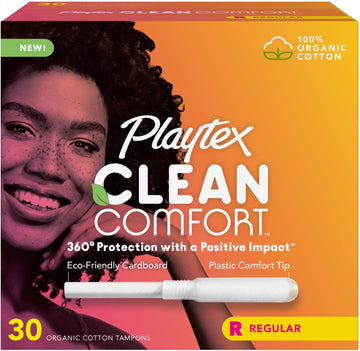 Playtex Clean Comfort Organic Cotton Tampons, Regular Absorbency, Fragrance-Free, Organic Cotton - 30Ct