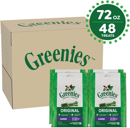 Greenies Original Large Natural Dental Care Dog Treats, 18 Oz. Pack (48 Treats), 12 Count (Pack of 4)