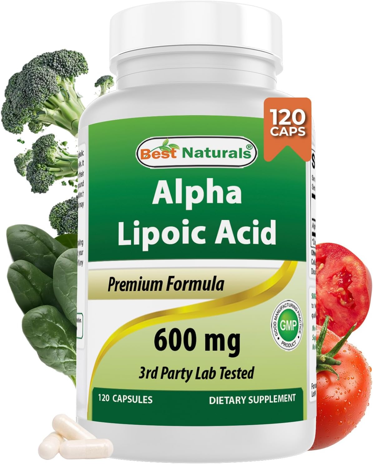 Best Naturals Alpha Liopic Acid 600 Mg 120 Count - Ala Alpha Lipoic Acid Powerful Antioxidant