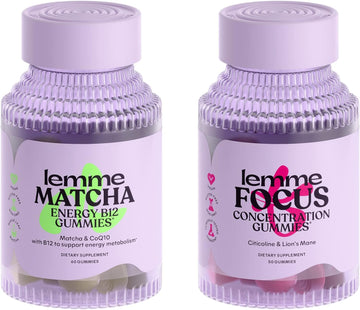 Lemme Matcha & Focus Bundle - Matcha Superfood Energy Gummies with B12, Green Tea + CoQ10 and Focus Gummies with Cognizin Citicoline for Focus & Brain Health - Vegan, Gluten-Free (Variety Pack of 2)