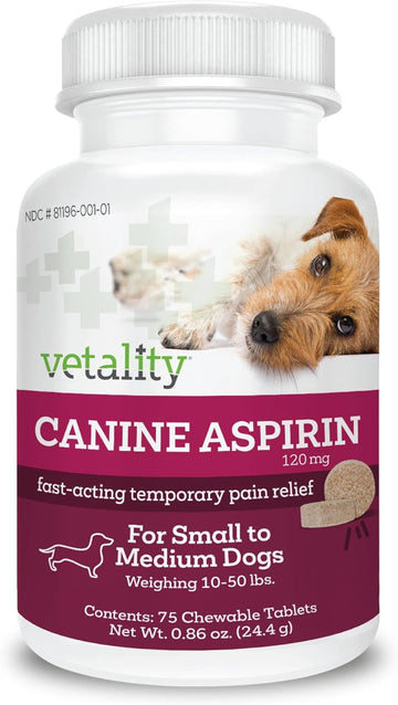 Canine Aspirin for Dogs | Fast Pain Relief | Small to Medium Dogs | Liver Flavor | 75 Chewable Tablets