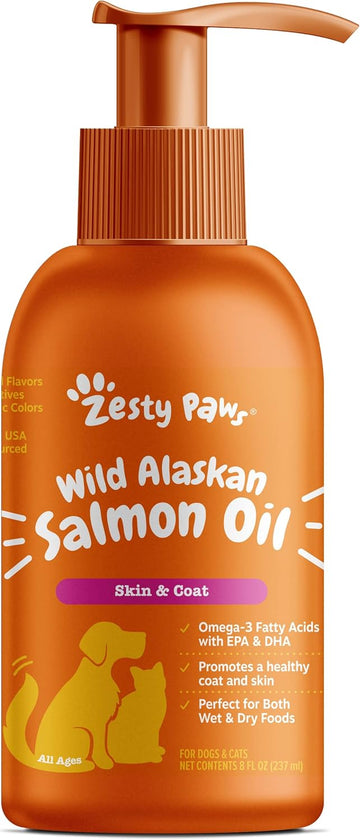 Wild Alaskan Salmon Oil For Dogs & Cats - Omega 3 Skin & Coat Support - Liquid Food Supplement For Pets - Natural Epa + Dha Fatty Acids For Joint Function, Immune & Heart Health 8Oz - Pump Top