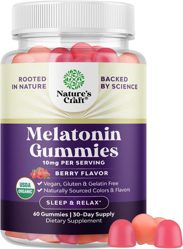 Organic Melatonin Gummies 10Mg Per Serving - Fast Acting Tasty Sleep Gummies For Adults Extra Strength Melatonin 10Mg For Adults Enhanced Sleep Quality & Duration - Non Gmo Organic & Vegan (30 Days)