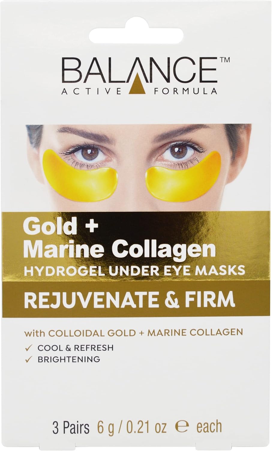 Balance Active Formula Gold & Marine Collagen Hydrogel Under Eye Masks (3 Pack) Instantly Cool, Refresh & Revive Tired-Looking Eyes. Cruelty Free