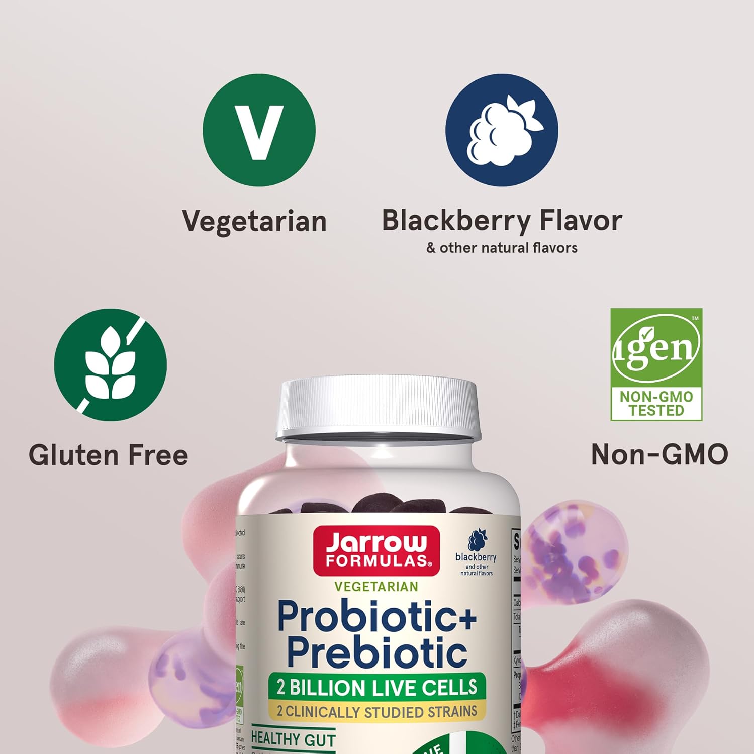 Jarrow Formulas Probiotic+ Prebiotic 2 Billion Live Cells Supplement, Digestive Health and Immune Support, 60 BlackBerry Flavor Probiotic+ Prebiotic Gummies, 30 Day Supply : Health & Household