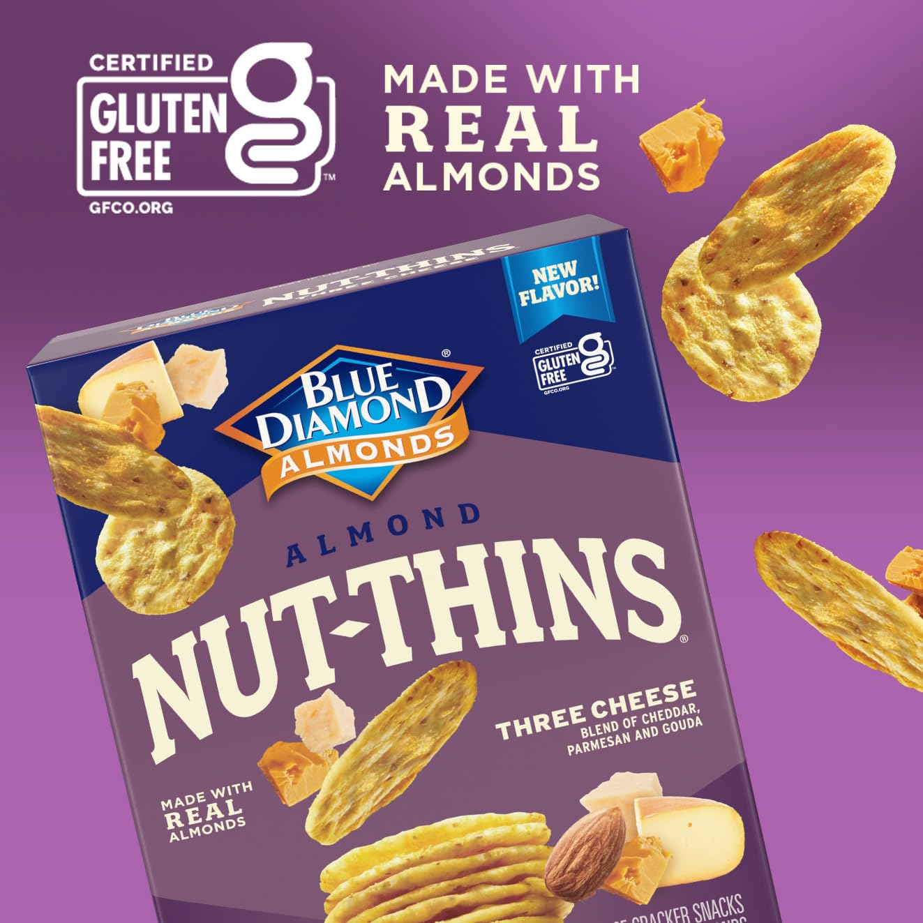 Blue Diamond Almonds, Three Cheese Gluten Free Nut Thin Cracker Crisps, 4.25 Oz