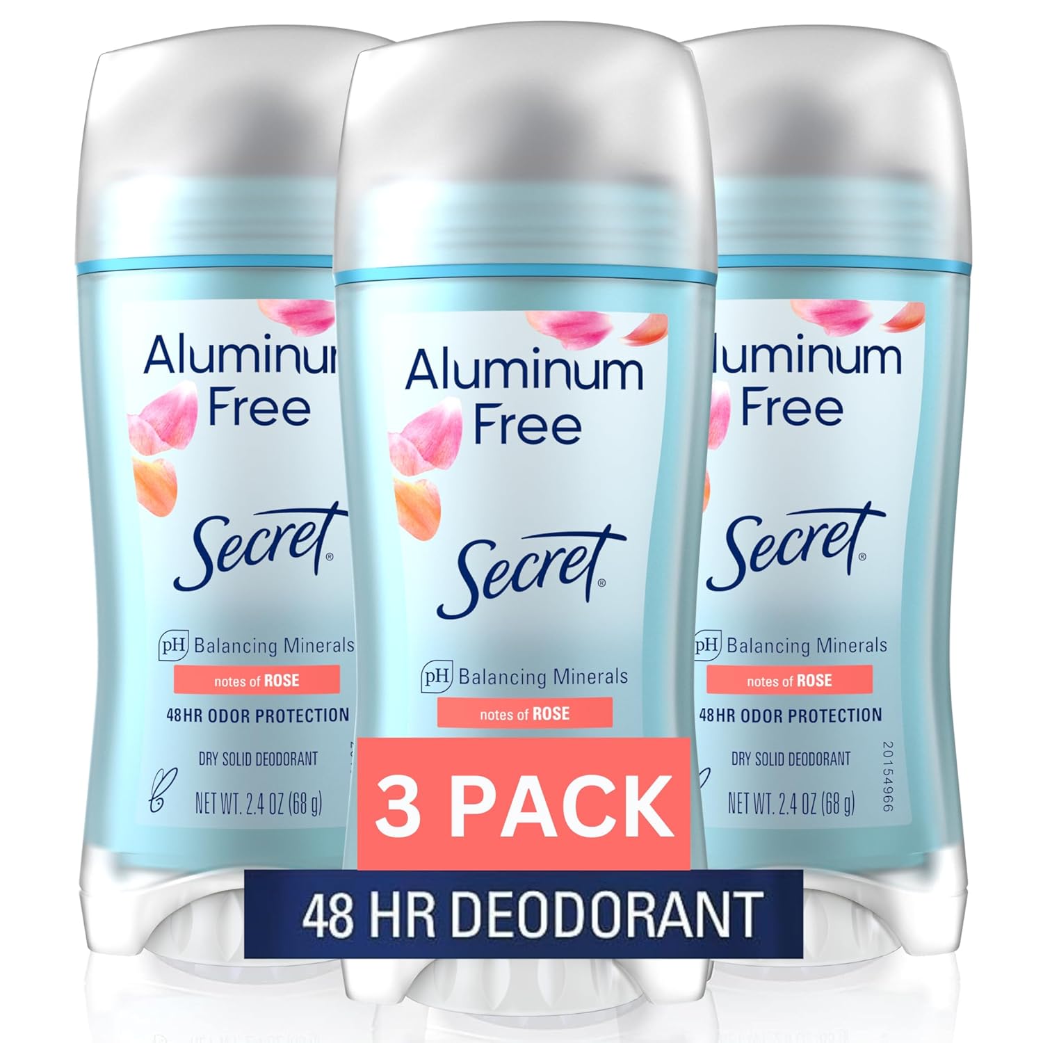 Secret Aluminum Free Deodorant For Women, 48Hr Odor Protection, Free Of Parabens Dyes Talc & Baking Soda, Rose Scent, 2.4 Oz (Pack Of 3)