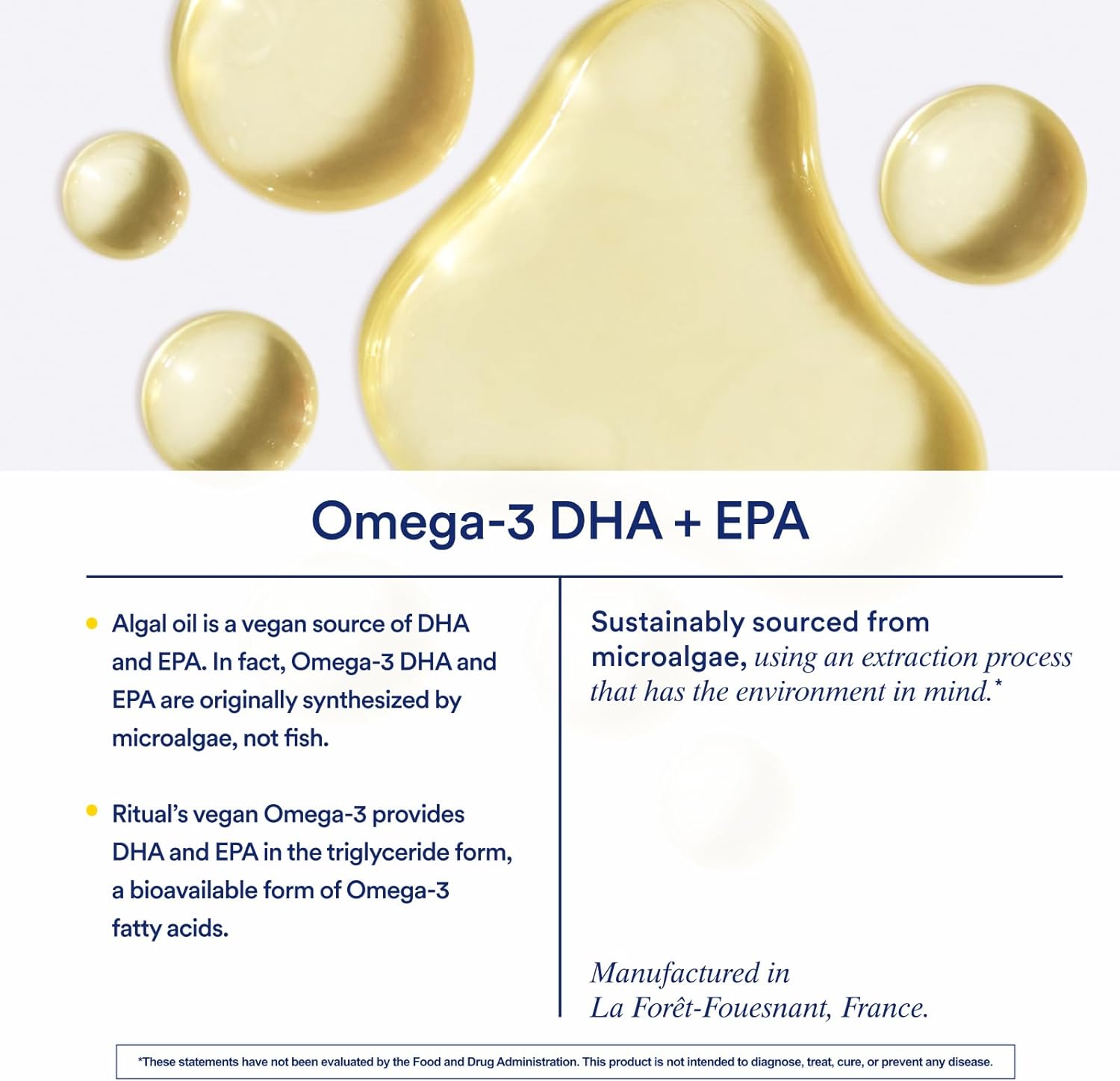 Ritual Omega 3 DHA & EPA - Vegan - Science-Backed Dose of DHA & EPA in 2:1 Ratio, Minimal Burp-Back, Sustainably Sourced Microalgae, 30 Day Serving : Health & Household