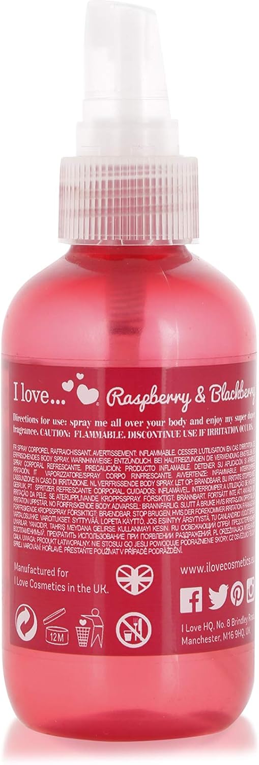 I Love Raspberry & Blackberry Body Spritzer, Formulated With Natural Fruit Extracts To Keep You Cool & Fragranced, Travelsize Essential Providing Onthego Refreshment, Veganfriendly 100Ml