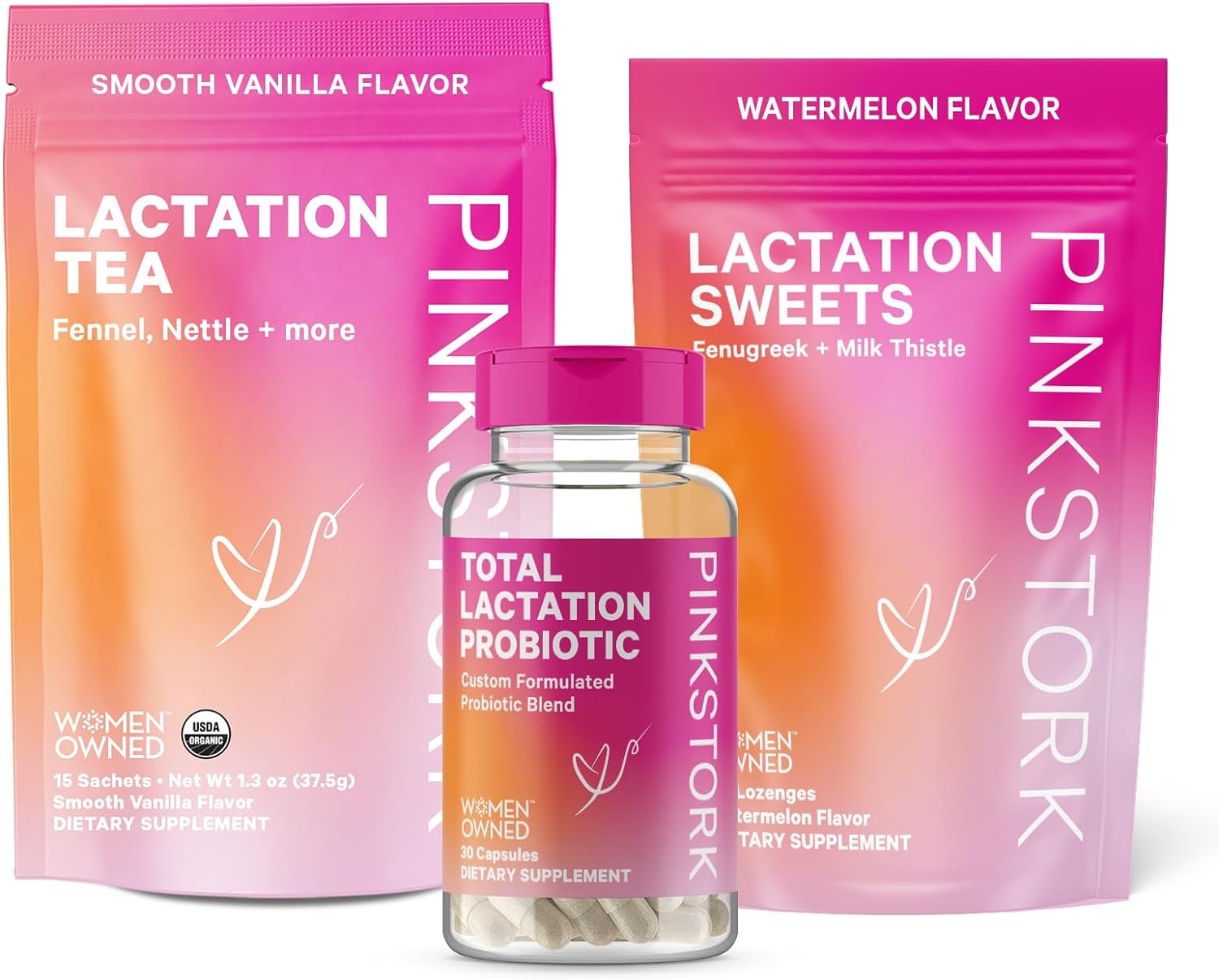 Pink Stork Lactation Essential Bundle: Probiotics For Breastfeeding Women, Lactation Tea + Sweets, Support Breast Milk Supply + Flow, Gut Health