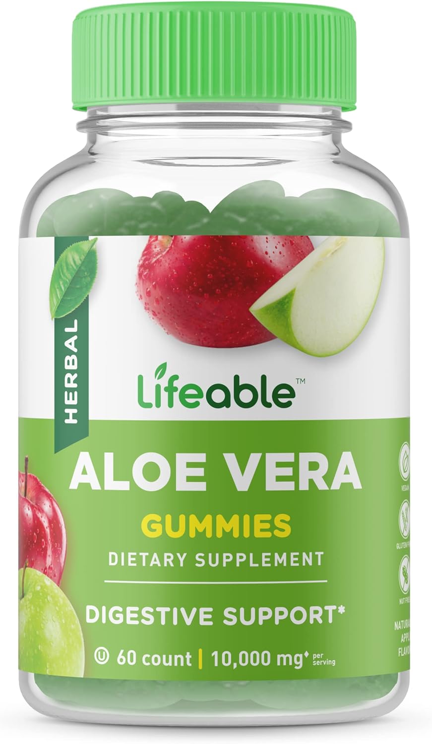 Lifeable Aloe Vera Supplement Gummies for Adults - 50 mg - Great Tasting Natural Flavored Gummy - Gluten Free, Vegan, Non-GMO Chewable - for Adults, Men, Women - 60 Gummies - 30 Doses