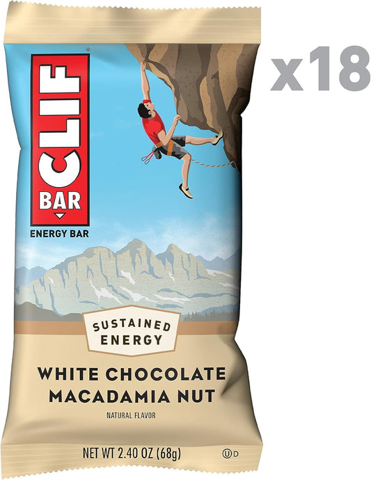 Clif Bar - White Chocolate Macadamia Nut Flavor - Made With Organic Oats - 9G Protein - Non-Gmo - Plant Based - Energy Bars - 2.4 Oz. (18 Pack)