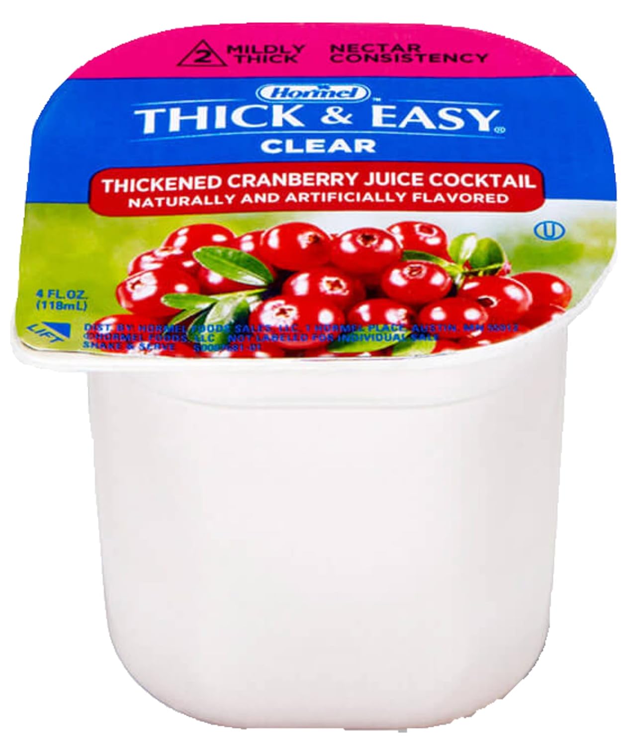 Hormel Thick & Easy Cranberry Juice Cocktail, Clear Single Serve Level 2 Nectar Consistency Thickened Beverage, 4 oz Cup (Pack of 24) with 4 By The Cup Coasters : Grocery & Gourmet Food