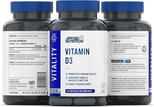 Applied Nutrition Vitamin D3 3000 IU | 75µg High Strength for Immune Support, Bones, Muscles & Energy | Vegetarian | Halal - (90 Capsules) (3 Month Supply) : Amazon.co.uk: Health & Personal Care