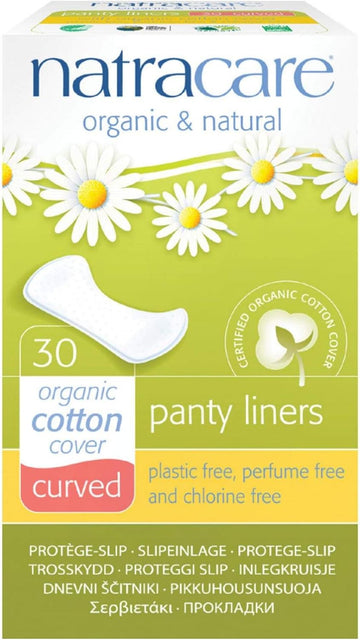 Natracare Natural Curved Panty Liners - 30 Pack - Organic Cotton Cover - Chlorine Free