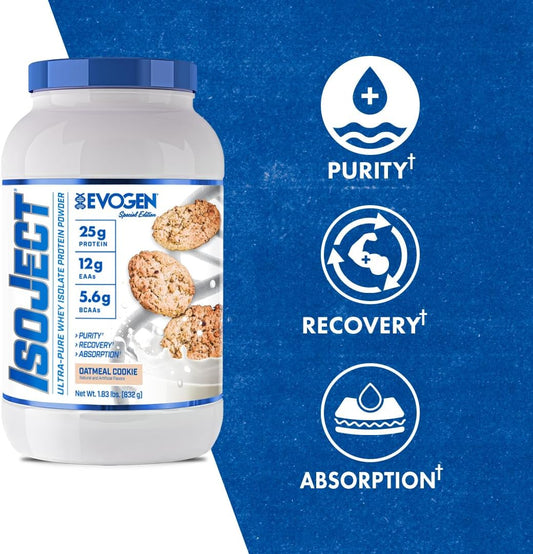 Evogen Isoject - Whey Protein Isolate | Ultra-Pure Whey Protein Powder With Ignitor Enzymes, Bcaas, And Eaas | Enhanced Absorption & Recovery | Oatmeal Cookie | 25 Servings