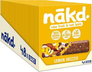 Nakd Lemon Drizzle Natural Fruit & Nut Bars - Vegan - Healthy Snack - Gluten Free - 35G X 48 Bars