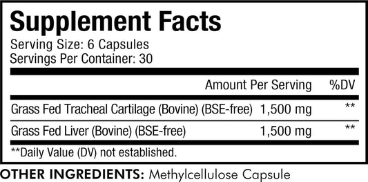 Codeage Grass Fed Beef Cartilage Supplement - Freeze Dried, Non-Defatted, Desiccated Beef Tracheal Bovine Cartilage & Liver Pills – Pasture Raised Argentina Beef Vitamins - Non-Gmo -180 Capsules