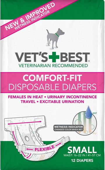 Vet's Best Comfort Fit Dog Diapers | Disposable Female Dog Diapers | Absorbent with Leak Proof Fit |Small, 12 Count?3165810446