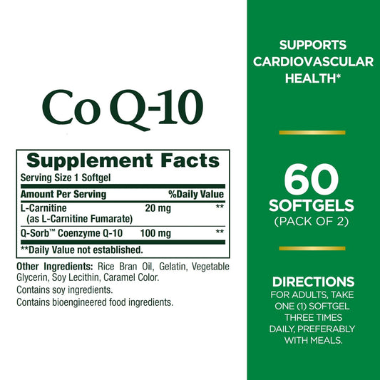 Nature's Bounty Co Q-10 100 mg, 60 + 60 Rapid Release Softgels, Twin Pack, 60 Counts