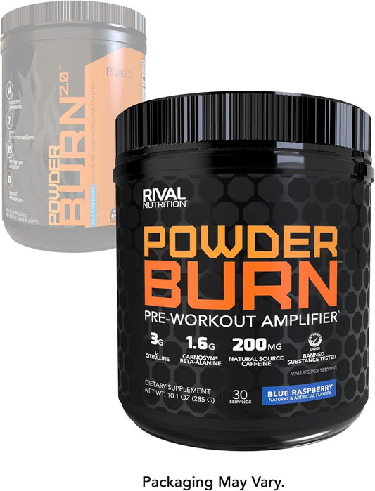 Rivalus Powder Burn 2.0 Pre Workout Supplement, Blue Raspberry, 0.89 Pounds