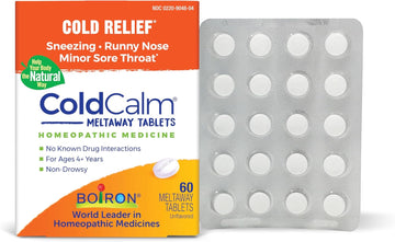 Boiron Coldcalm Tablets For Relief Of Common Cold Symptoms Such As Sneezing, Runny Nose, Sore Throat, And Nasal Congestion - Non-Drowsy - 60 Count