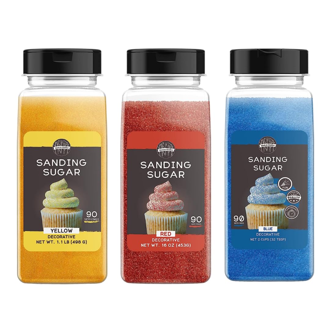 Birch & Meadow Primary Colors Sanding Sugar Bundle 1 Lb., Mixed Colors, Colorful Sugar Crystals For Festive Holiday Baking