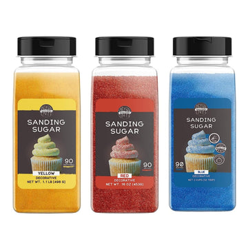 Birch & Meadow Primary Colors Sanding Sugar Bundle 1 Lb., Mixed Colors, Colorful Sugar Crystals For Festive Holiday Baking