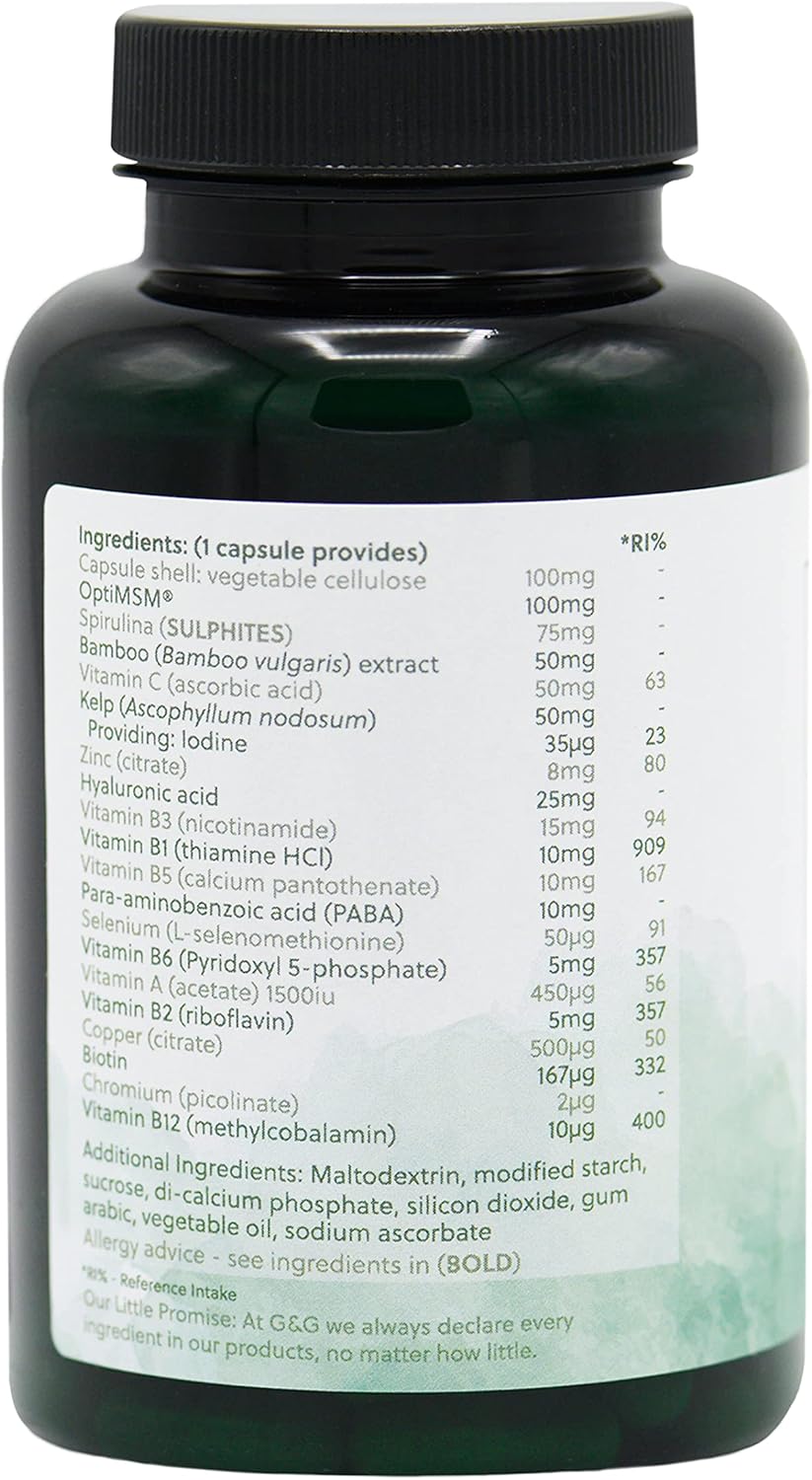 Hair, Skin & Nails - Vegan Beauty Supplement - 120 Capsules - Non-GMO, Made in The UK by G&G Vitamins : Amazon.co.uk: Health & Personal Care