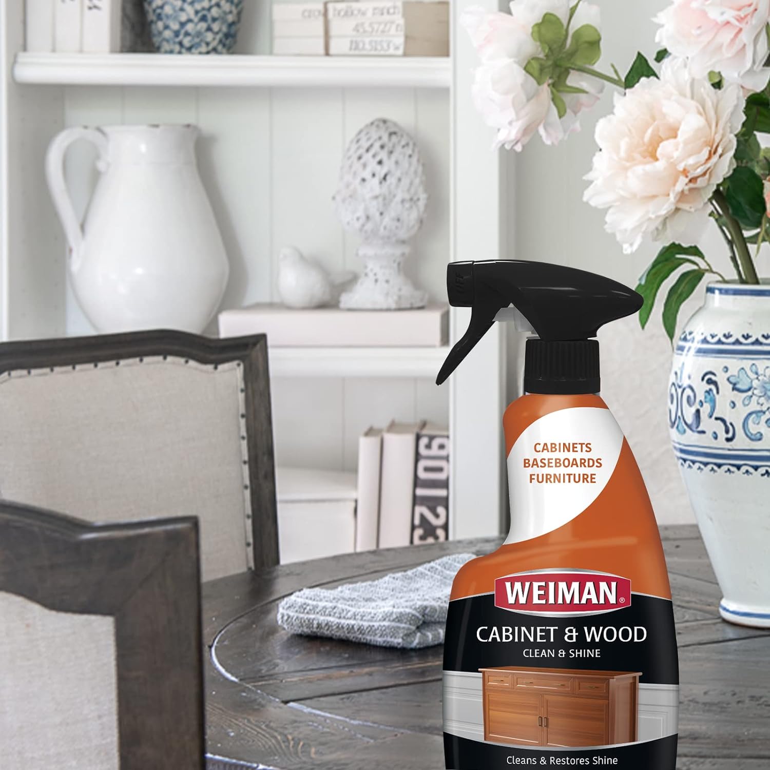 Weiman Cabinet & Wood Clean & Shine Spray - Furniture, Kitchen Cabinets, Baseboard & Trim, Fresh Almond Scent - Microfiber Cloth Included : Weiman: Health & Household