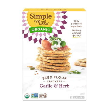 Simple Mills Organic Seed Crackers, Garlic & Herb - Gluten Free, Vegan, Healthy Snacks, Paleo Friendly, 4.25 Ounce (Pack Of 1)