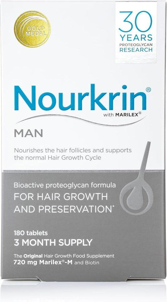 Nourkrin Man For Hair Growth And Hair Preservation Food Supplement With Marilex-M Biotin And Fenugreek (180 Tablets With Shampoo And Conditioner)