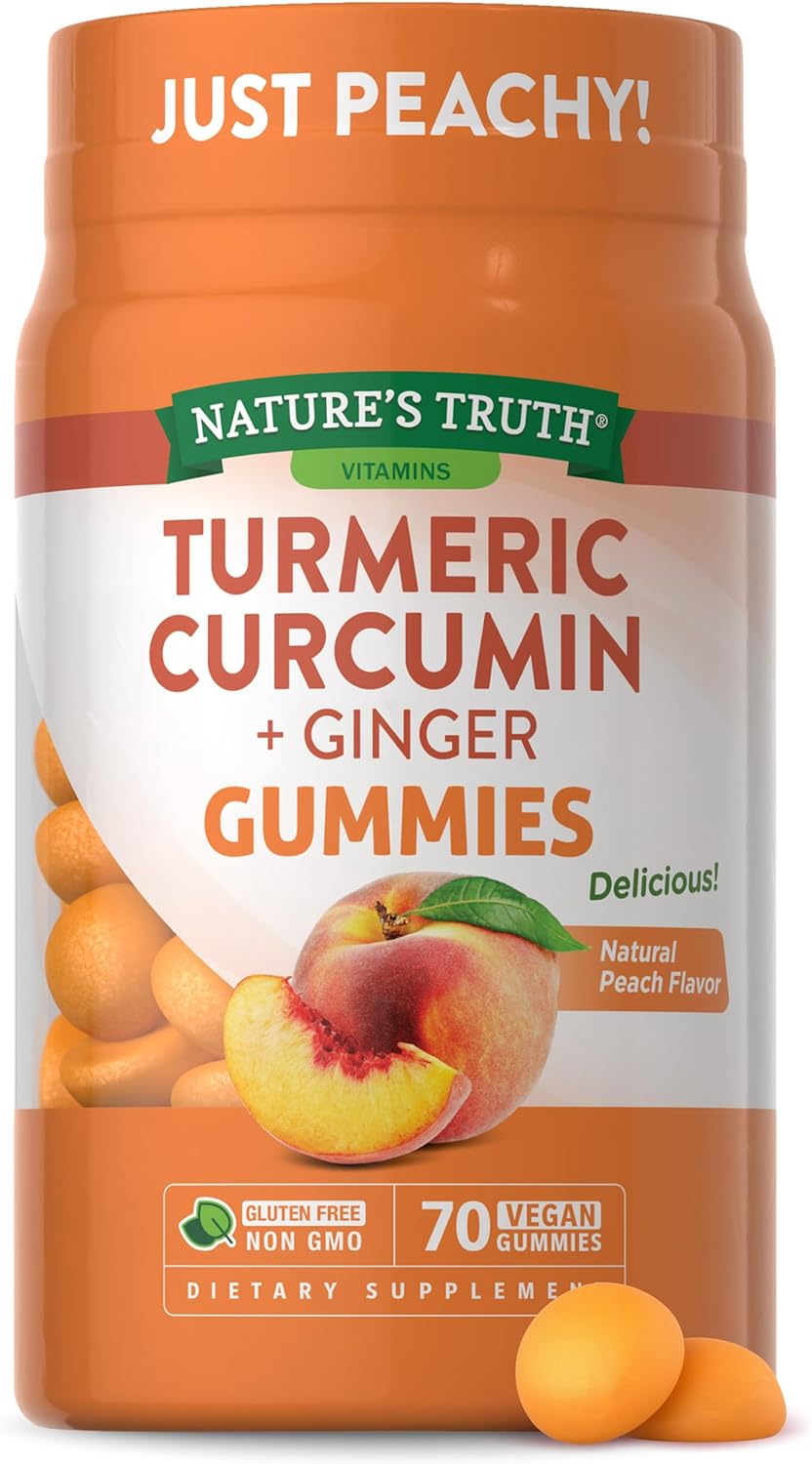 Nature's Truth Vegan Turmeric Curcumin Gummies | 70 Count | Plus Ginger | Peach Flavor | Non-GMO & Gluten Free Supplement