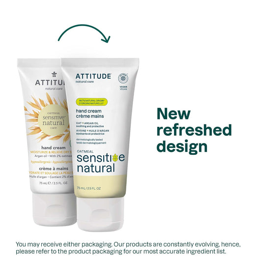 ATTITUDE Hand Cream for Sensitive Skin with Oat and Argan Oil, EWG Verified, Dermatologically Tested, Vegan, 2.5 Fl Oz