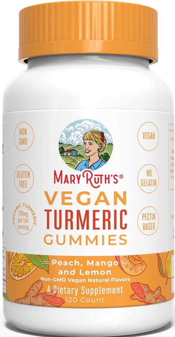 MaryRuth Organics Vitamin Gummy | Turmeric Curcumin Extract | Chewable Supplement | Vegan | Non-GMO | Gluten Free | Peach | Mango and Lemon Flavor | 250 mg Per Serving | 120 Count