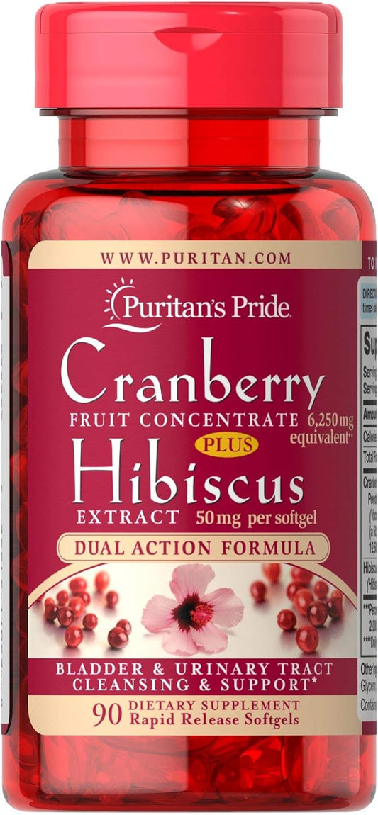 Puritan's Pride Cranberry Fruit Concentrate Plus Hibiscus Extract 6250 mg / 50 mg-90 Softgels : Health & Household