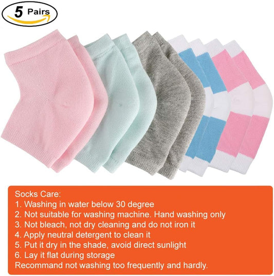 5 Pairs Moisturising Socks Cracked Heel Treatment - Treat Dry Feet & Heels Fast. Pain Relief from Cracking Foot Skin with Aloe Moisturiser Lotion Infused Gel Heel Socks. Pedicure for Both Women & Men